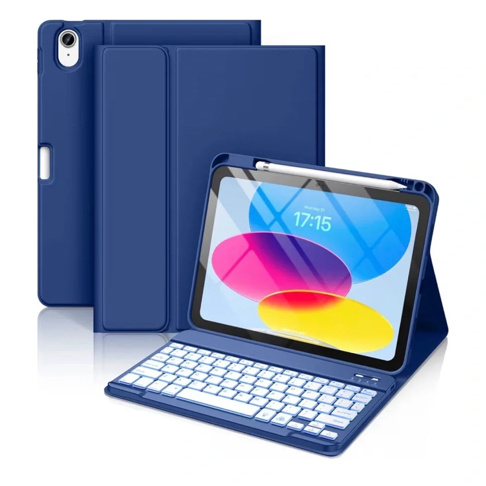 Hamile for iPad 11th 10th Generation Case with Keyboard - 7 Colors Backlit